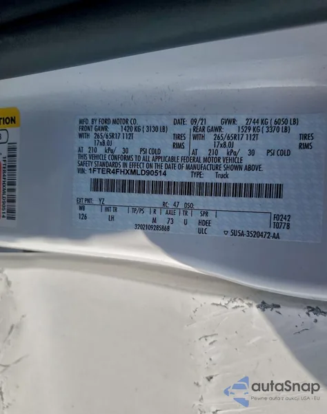 2021 Ford Ranger Xl from USA, damaged, VIN 1FTER4FHXMLD90514